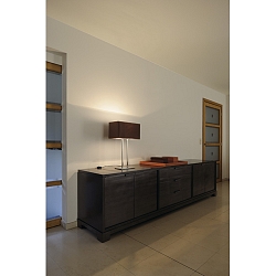 Tischleuchte ACCANTO TWIN Nickel geb�rstet Schirm braun