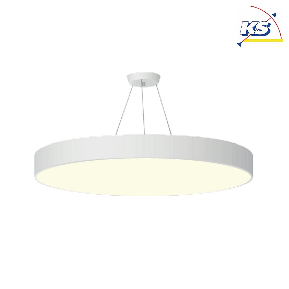 LED Pendelleuchte, rund, direkt / indirekt, IP40, opal, schaltbar, weiß,  85cm, 126W 3000K 15100lm - Frisch-Licht