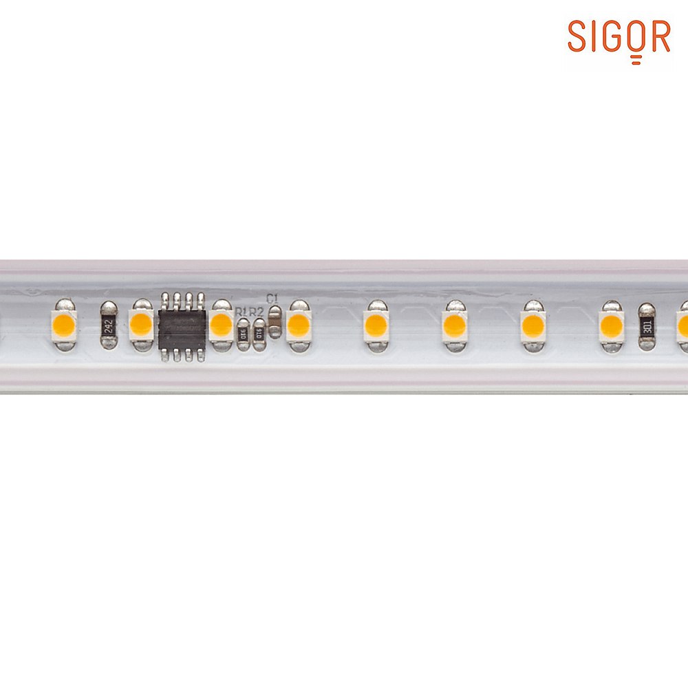 LED Streifen Hochvolt, IP65, 230V, 120 LED/m, 8W/m, 25m Rolle / B 1.5cm,  120°, CRI 90, nicht dimmbar, 4000K, 560lm/m - SIGOR