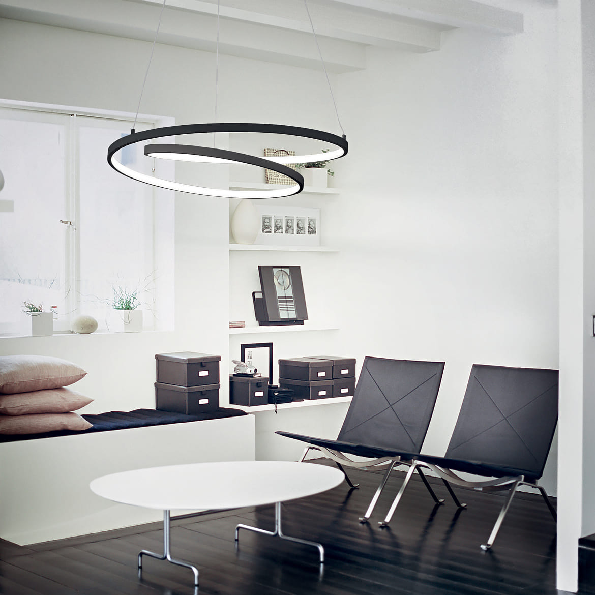 Ideal Lux LED Pendelleuchte OZ D60 ON-OFF, IP20, Ø 60cm, CRi >90, DALI dimmbar, 55W 3000K, schwarz Ideal Lux LED Pendelleuchte OZ D60 ON-OFF, IP20, Ø 60cm, CRi >90, DALI dimmbar, 55W 3000K, schwarz
