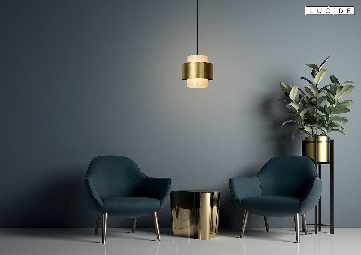 Lucide pendant luminaire FIRMIN cylindrical E27 IP20, gold matt, brass, opal Lucide pendant luminaire FIRMIN cylindrical E27 IP20, gold matt, brass, opal