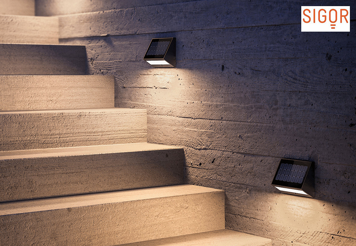 SIGOR LED Akku-Solarleuchte ECOSTEP WALL Wandleuchte, 2,2W, 3000K, 200lm, IP65 mit Tageslichtsensor, graphitgrau SIGOR LED Akku-Solarleuchte ECOSTEP WALL Wandleuchte, 2,2W, 3000K, 200lm, IP65 mit Tageslichtsensor, graphitgrau