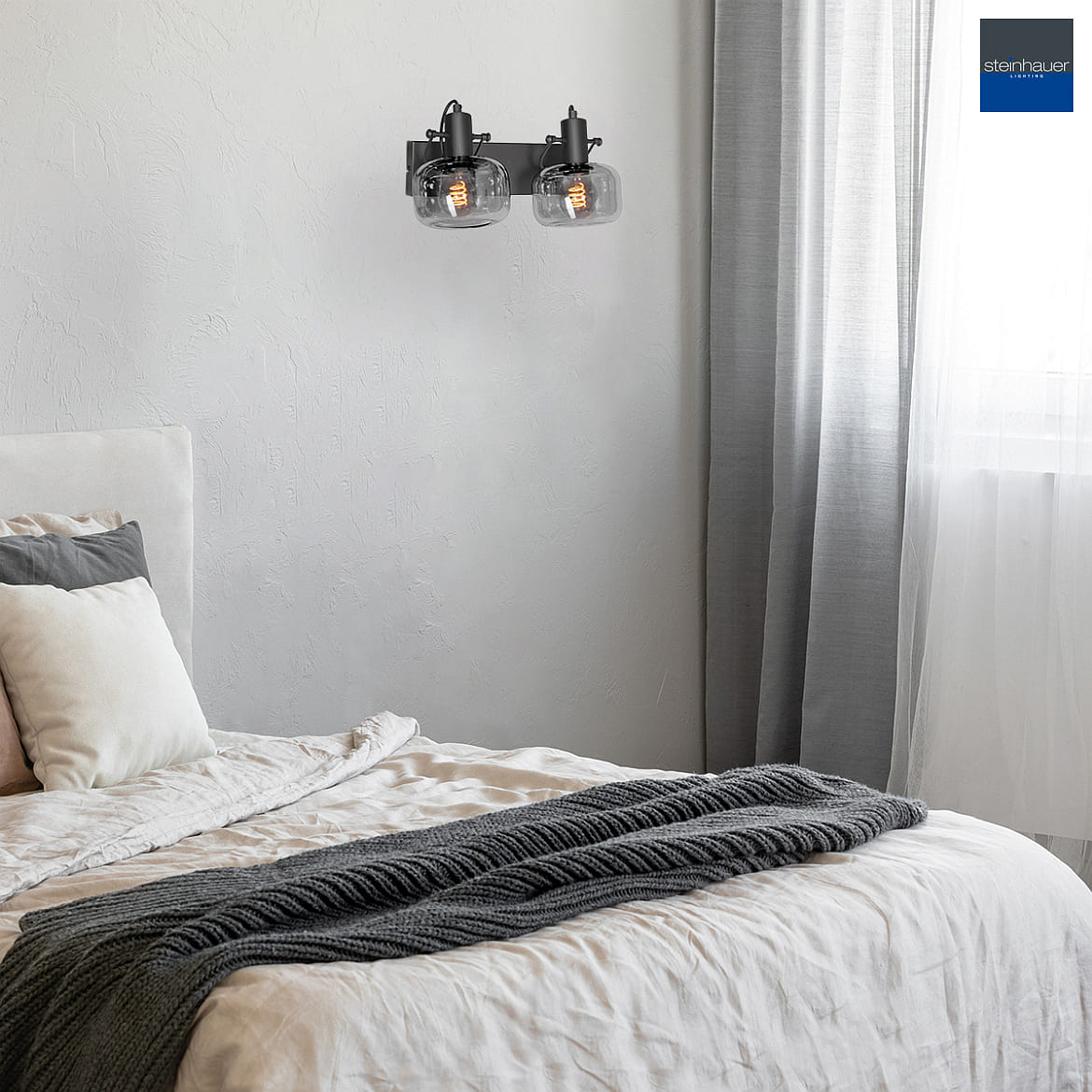 Steinhauer wall luminaire GLASLIC 2 flames, swivelling, rotatable E27 IP20, black dimmable Steinhauer wall luminaire GLASLIC 2 flames, swivelling, rotatable E27 IP20, black dimmable