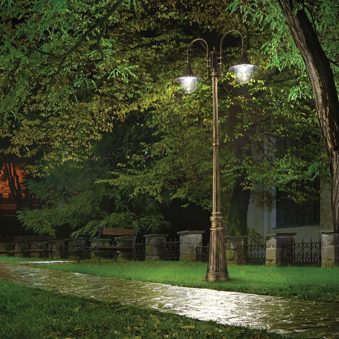 Ideal Lux Outdoor Standleuchte CIMA PT2, 2-flammig, E27, Schwarz / Gold Ideal Lux Outdoor Standleuchte CIMA PT2, 2-flammig, E27, Schwarz / Gold