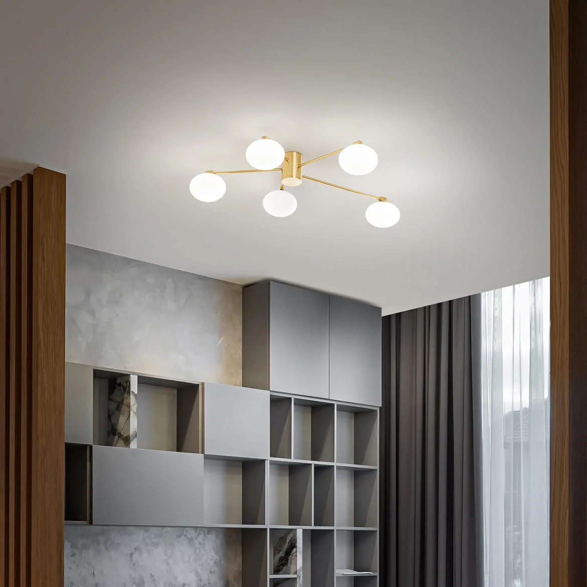 Ideal Lux ceiling luminaire HERMES PL5 5 flames G9 IP20, brass Ideal Lux ceiling luminaire HERMES PL5 5 flames G9 IP20, brass