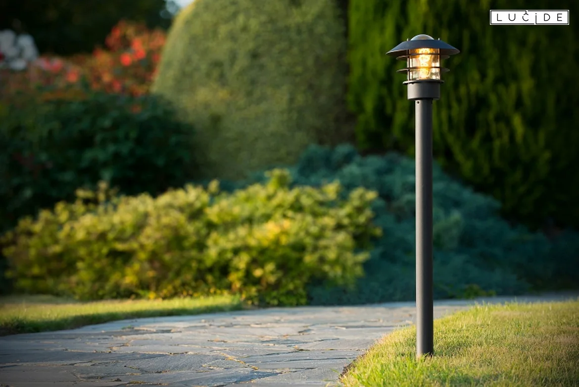 Lucide Outdoor Standleuchte ZICO, IP44, E27, Landhausstil modern, Echtglas klar / Aluminium, schwarz Lucide Outdoor Standleuchte ZICO, IP44, E27, Landhausstil modern, Echtglas klar / Aluminium, schwarz