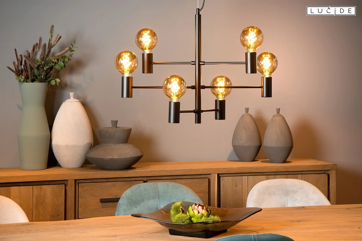 Lucide pendant luminaire LEANNE 6 flames, round E27 IP20, black Lucide pendant luminaire LEANNE 6 flames, round E27 IP20, black