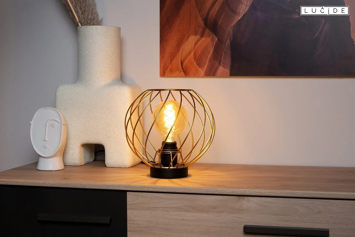 Lucide table lamp DANZA round E27 IP20, gold matt, brass, black Lucide table lamp DANZA round E27 IP20, gold matt, brass, black