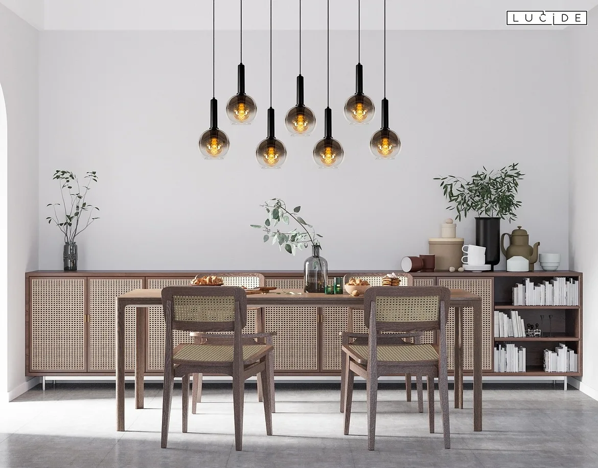 Lucide pendant luminaire MARIUS 7 flames, round E27 IP20, smoky colour, black Lucide pendant luminaire MARIUS 7 flames, round E27 IP20, smoky colour, black
