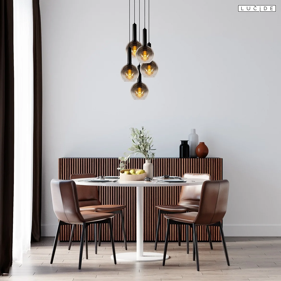 Lucide pendant luminaire MARIUS 5 flames, round E27 IP20, smoky colour, black Lucide pendant luminaire MARIUS 5 flames, round E27 IP20, smoky colour, black