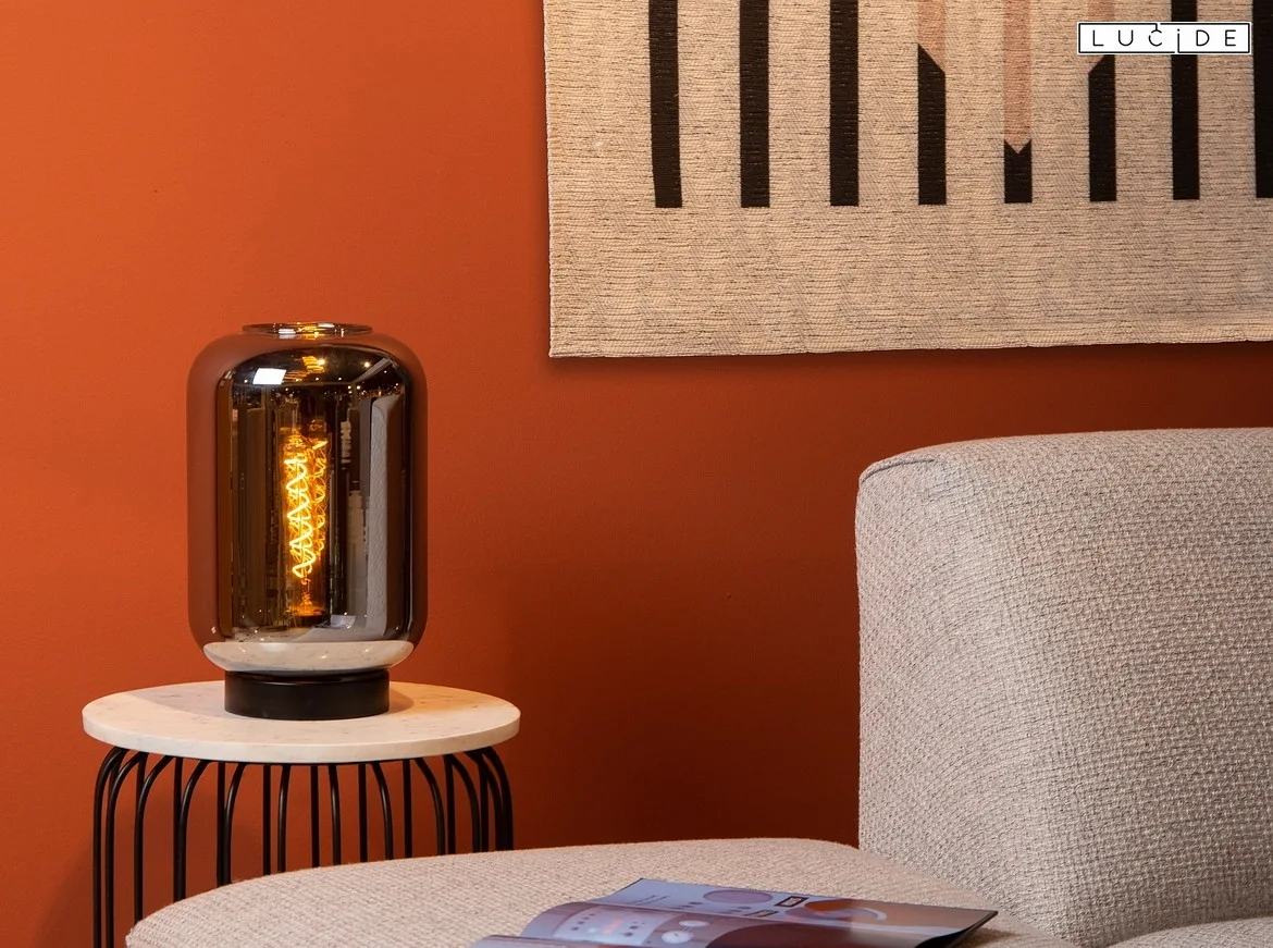 Lucide table lamp JOANET round E27 IP20, smoky colour, black Lucide table lamp JOANET round E27 IP20, smoky colour, black