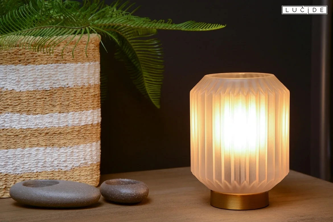 Lucide table lamp SUENO cylindrical E14 IP20, gold matt, brass, white Lucide table lamp SUENO cylindrical E14 IP20, gold matt, brass, white