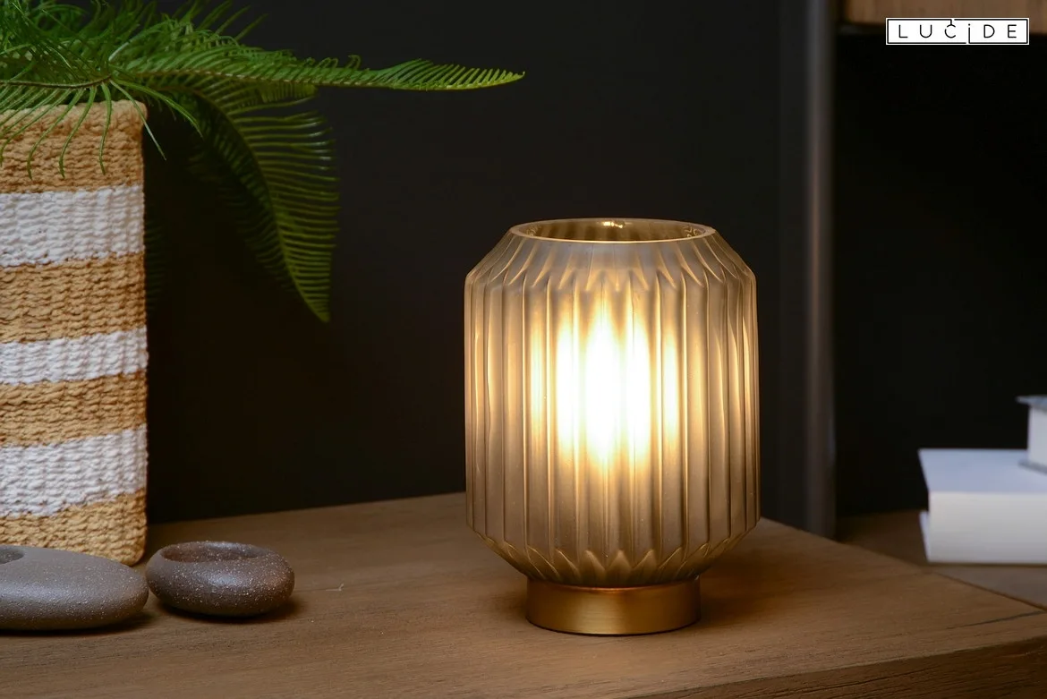 Lucide table lamp SUENO cylindrical E14 IP20, gold matt, grey, mat, brass Lucide table lamp SUENO cylindrical E14 IP20, gold matt, grey, mat, brass