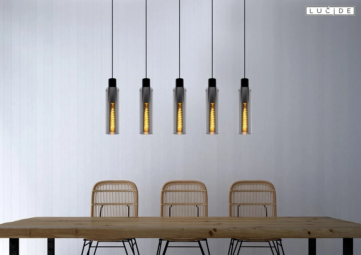 Lucide pendant luminaire ORLANDO 5 flames, square E27 IP20, smoky colour, black Lucide pendant luminaire ORLANDO 5 flames, square E27 IP20, smoky colour, black