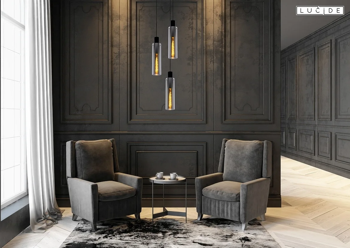 Lucide pendant luminaire ORLANDO 3 flames, cylindrical E27 IP20, smoky colour, black Lucide pendant luminaire ORLANDO 3 flames, cylindrical E27 IP20, smoky colour, black