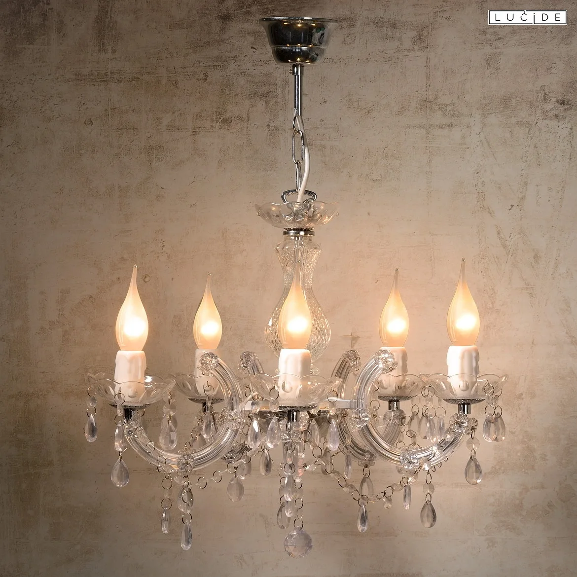 Lucide chandelier ARABESQUE 5 flames, round E14 IP20, transparent Lucide chandelier ARABESQUE 5 flames, round E14 IP20, transparent
