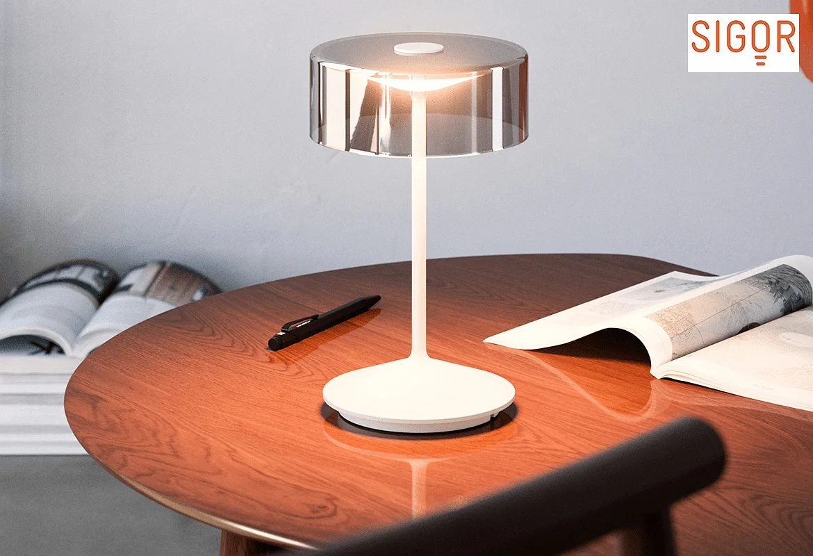 SIGOR LED Akku-Glasleuchte NUMOTION, IP54, 2.2W 2200/2700K (Flex-Mood) 140/160lm, mit Touch-Dimmer, schneeweiß / Rauch SIGOR LED Akku-Glasleuchte NUMOTION, IP54, 2.2W 2200/2700K (Flex-Mood) 140/160lm, mit Touch-Dimmer, schneeweiß / Rauch