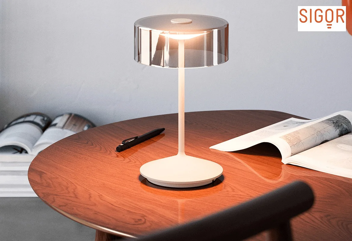SIGOR LED Akku-Glasleuchte NUMOTION, IP54, 2.2W 2200/2700K (Flex-Mood) 140/160lm, mit Touch-Dimmer, dünenbeige / Rauch SIGOR LED Akku-Glasleuchte NUMOTION, IP54, 2.2W 2200/2700K (Flex-Mood) 140/160lm, mit Touch-Dimmer, dünenbeige / Rauch