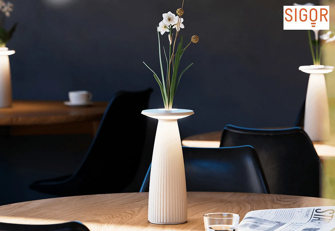 SIGOR LED Akku-Tischleuchte NUFLAIR, IP54, 2.2W 2200/2700K (Flex-Mood), mit Vasen-Einsatz + Touch-Dimmer + Easy-Connect, dünenbeige SIGOR LED Akku-Tischleuchte NUFLAIR, IP54, 2.2W 2200/2700K (Flex-Mood), mit Vasen-Einsatz + Touch-Dimmer + Easy-Connect, dünenbeige