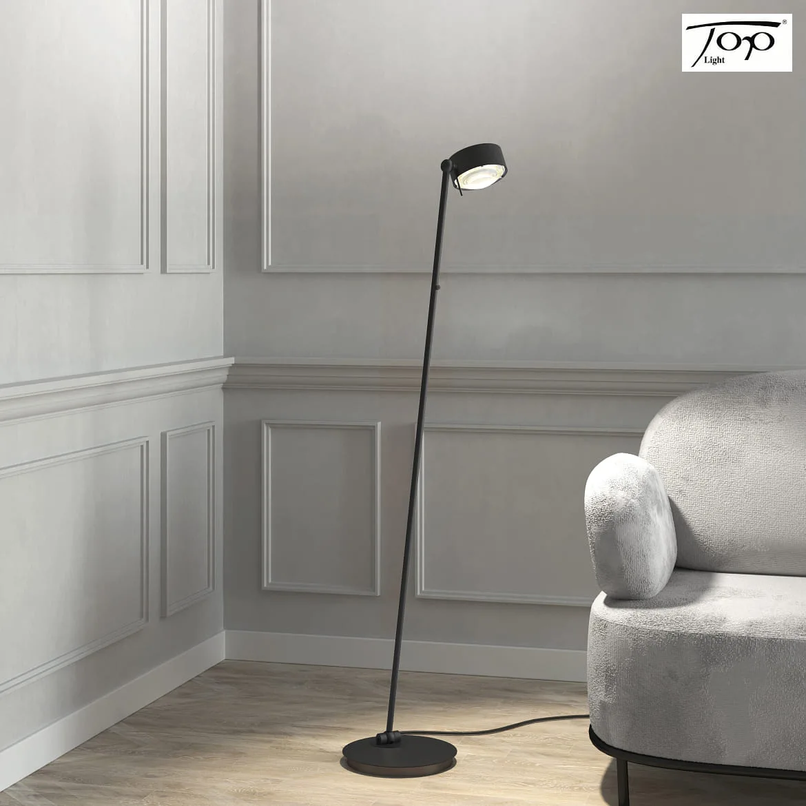 Top Light LED Stehleuchte PUK MAXX FLOOR MINI, Ø 12cm, Up/Down, 20W 2700K, CRi 95, ohne Linse, schwarz matt/chrom Top Light LED Stehleuchte PUK MAXX FLOOR MINI, Ø 12cm, Up/Down, 20W 2700K, CRi 95, ohne Linse, schwarz matt/chrom