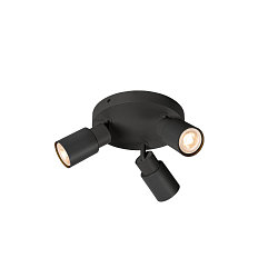 wall and ceiling luminaire PURI 2.0 - TUBE 3 flames, round GU10 IP20, black dimmable