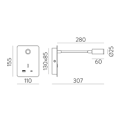 LED Wandleuchte SENDA 16/3835 Lesespot, 3W, 3000K, 285lm, IP20, mit Schalter, verstellbar, mit USB-C