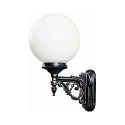 Au�enwandleuchte Typ Nr. 0609 mit Kugelschirm � 25cm, IP44, E27 QA55 max. 57W, Alu-Guss / Opalglas, Schwarz-Silber / Opalglas