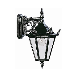 Au�enwandleuchte Landhausstil Typ Nr. 1807, h�ngend mit Arm, IP23, E27 QA55 max. 57W, Alu-Guss / Glas klar, Schwarz/Silber