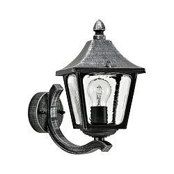 Au�enwandleuchte Landhausstil eckig Typ Nr. 1820, stehend mit Wandarm, IP44, E27, Alu-Guss / Hohlglas klar, Schwarz