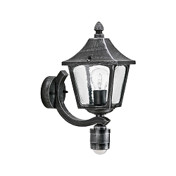 Au�enwandleuchte Landhausstil eckig Typ Nr. 1822 mit Bewegungssensor, IP44, E27, Alu-Guss / Hohlglas klar, Schwarz