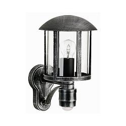 Au�enwandleuchte Landhausstil Vintage Typ Nr. 1834 mit Bewegungsmelder (Typ Nr. 1836), E27, Alu-Guss / klar, Schwarz-Silber