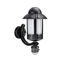 Au�enwandleuchte Landhausstil Nachtw�chter Typ Nr. 1840 mit Bewegungsmelder, IP44, E27, Alu-Guss / Opal, Schwarz