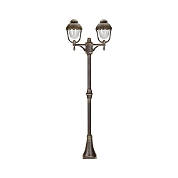Mast light Country style double dome 2 Type No. 2040, 2 flames, height 209cm, IP44, 2x E27, cast alu, glass, brown brass