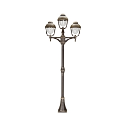Mast light Country style double dome 2 Type No. 2041, 3 flames, height 209cm, IP44, 3x E27, cast alu, glass, brown brass