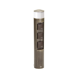 Outdoor Socket column Type No. 2202, LED + 3 Schuko sockets, 10W 3000K 900lm, excl. switching function, dimmable, brown brass