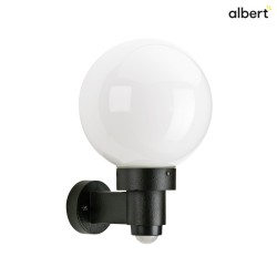 Outdoor Wall luminaire Type No. 0257 with motion sensor, with opal glass ball  25cm, E27, black
