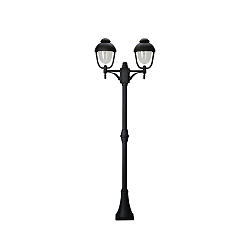 Mast light Country style double dome 2 Type No. 2040, 2 flames, height 209cm, IP44, 2x E27, cast alu / bubble glass, black
