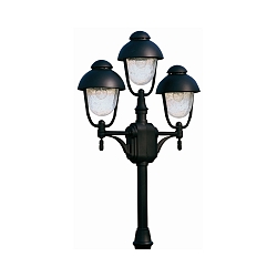 Mast light Country style double dome 2 Type No. 2041, 3 flames, height 209cm, IP44, 3x E27, cast alu / bubble glass, black