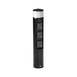 Outdoor Socket column Type No. 2202, LED + 3 Schuko sockets, IP44, 10W 3000K 900lm, without switching function, black matt