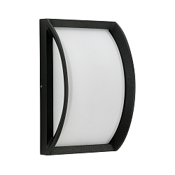 Outdoor LED Wall and Ceiling luminaire Type No. 6389, curved, 18.5 x 28.5cm, IP44, 10W 3000K 900lm, cast alu, dimmable, black