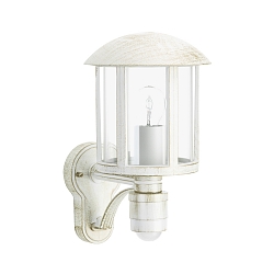 Au�enwandleuchte Landhausstil Vintage Typ Nr. 1834 mit Bewegungsmelder (Typ Nr. 1836), E27, Alu-Guss / klar, Wei�-Gold