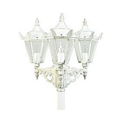Mast light Country style 3 flames Type No. 2049, height 223cm, 3x E27 QA55 max. 57W, cast alu / glass clear, white-gold