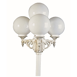 Outdoor Mastleuchte 4-flammig Typ Nr. 2051 mit Kugel � 25cm, IP44, H�he 233cm, 3x E27, Alu-Guss / Opalglas, Wei�-Gold