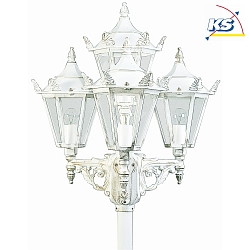Mast light Country style 4 flames Type No. 2056, height 248cm, 4x E27 QA55 max. 57W, cast alu / glass clear, white-gold