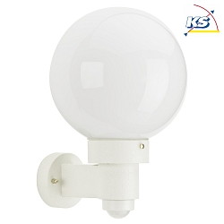 Outdoor Wall luminaire Type No. 0257 with motion sensor, with opal glass ball  25cm, E27, white