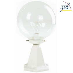 Pedestal luminaire Type No. 0501, height 43.5cm / ball- 25cm, E27 QA55 max. 57W, cast auminum / glass clear, white