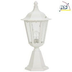 Pedestal luminaire Country style Type No. 0541, IP23, height 53cm, E27 QA55 max.57W, cast alu / cathedral glass, white