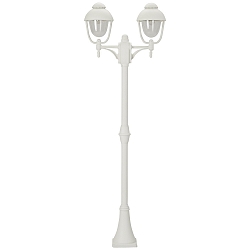 Mast light Country style double dome 2 Type No. 2040, 2 flames, height 209cm, IP44, 2x E27, cast alu / bubble glass, white