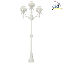 Mast light Country style double dome 2 Type No. 2041, 3 flames, height 209cm, IP44, 3x E27, cast alu / bubble glass, white