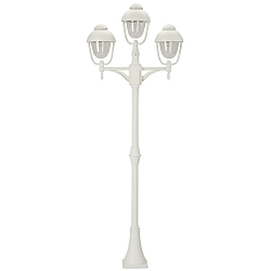 Mast light Country style double dome 2 Type No. 2041, 3 flames, height 209cm, IP44, 3x E27, cast alu / bubble glass, white